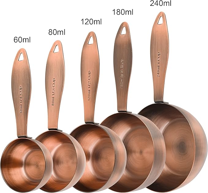 Smithcraft Measuring Cups and Spoons Set, 12 Pieces Stainless Steel Measuring Cup Set, Metal Copper Measuring Cups Spoons, Dry & Liquid Kitchen Measure Cup Spoon & Leveler & Measure Equivalents