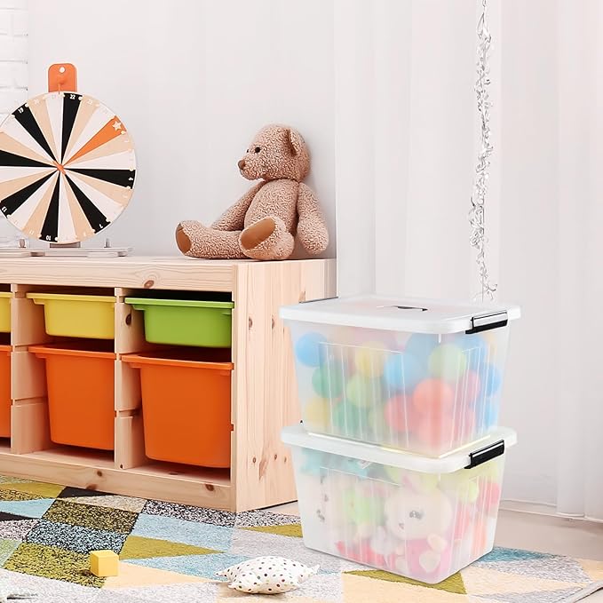 Bringer 4-Pack Clear Plastic Latching Storage Box, 18 L Storage Bin with Handle