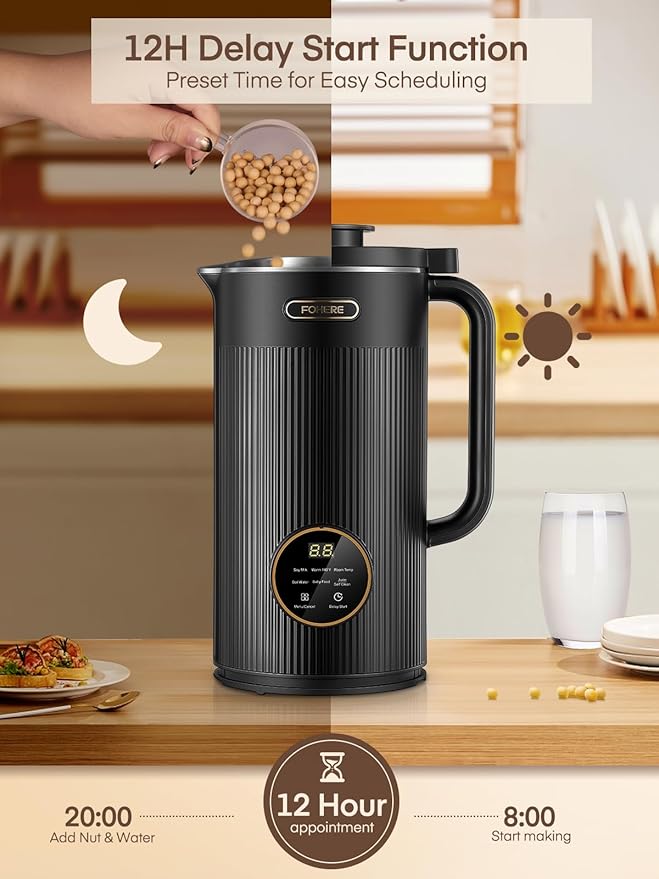 35oz Nut Milk Maker Machine, 8 in 1 Automatic Nut Milk Maker with 8 Blades, 800W Soy Milk Maker for Homemade Oat Milk, Juice, Almond Milk Maker with 12H Delay Start, Boil Water,Keep Warm&Auto Clean