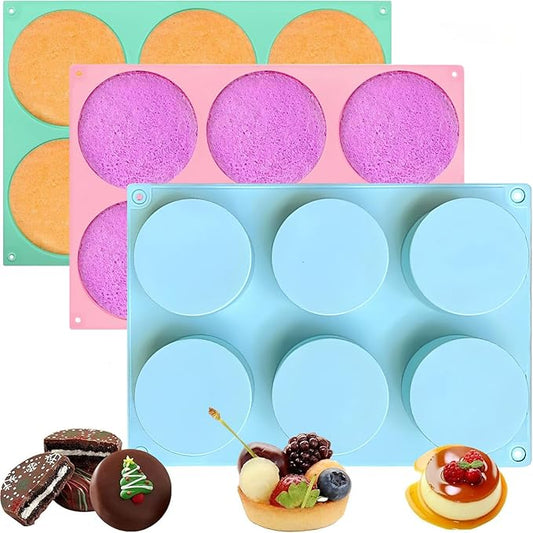 3Pcs Muffin Top Pan,Round for Baking,Non-Stick Silicone Baking Mold for Cupcakes,6-Cavity Silicone Egg Molds for Breakfast Sandwiches,Pudding,