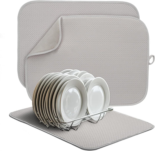 2 Pack Dish Drying Mat, Dish Drying Mats for Kitchen Counter, Microfiber Dish Dryer Mat, Large 20" x 15" Drainer Mats, Highly Absorbent, Machine Washable (Gray)