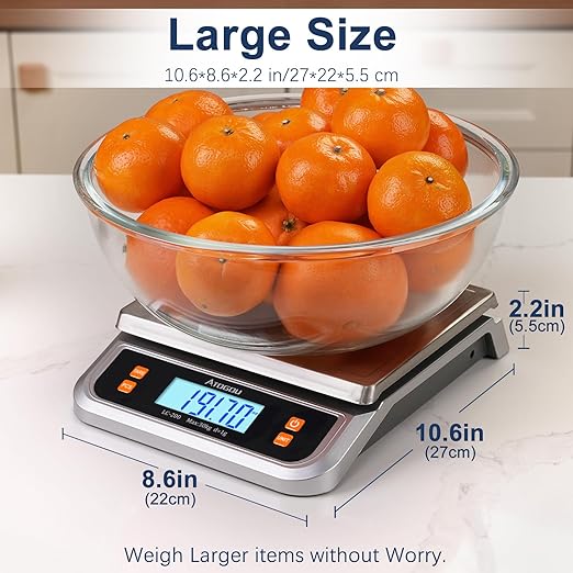 66lb Food Scale, Commercial Kitchen Scale Plug-in Usable with Full View LCD Display, Stainless Steel, for Baking, Bread, Cooking, Meat, Vegetables, Farm, Industry LC200