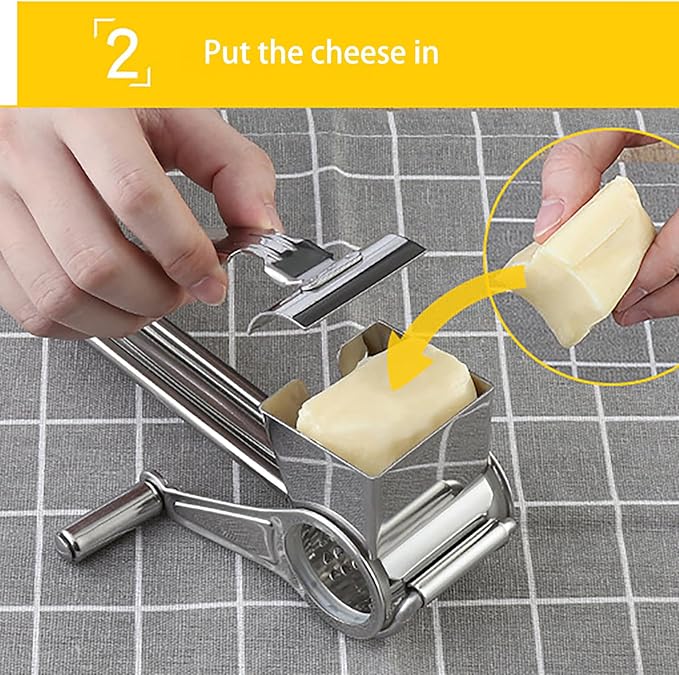 Cheese Grater with Handle, Stainless Steel Multipurpose Food Vegetable Potato Hand Grater for Grating and Shredding Hard Cheese, Chocolate, Medium, Walnuts, Potato, Carrot