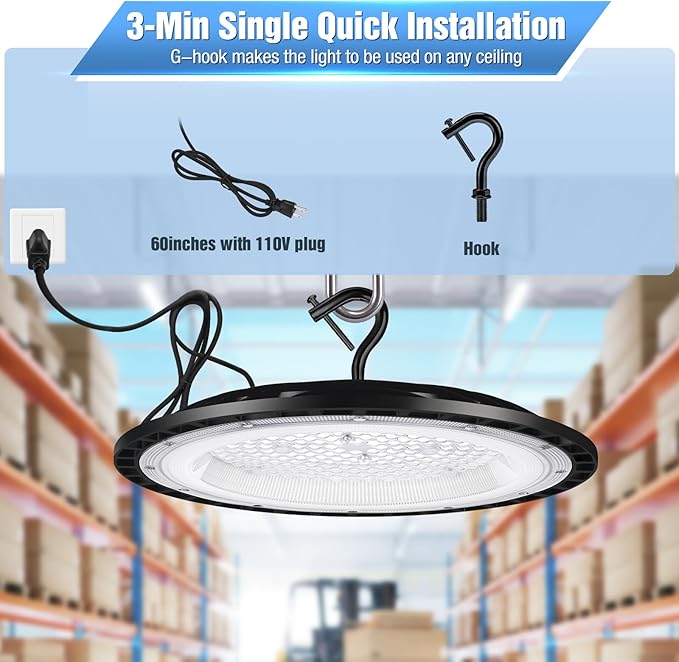 12 Pack 300W UFO Led High Bay Light Fixture,120V,5000K Daylight Commercial Shop Bay Lighting,45000LM,[1300W MH/HPS Equiv.] US Plug Area Lighting for Warehouse/Barn/Gym/Factory/Workshop/Garage