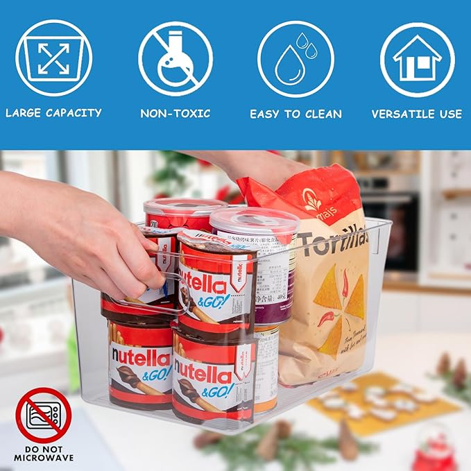 Clear Plastic Storage Bins-8 Pcs Pantry Organizers and Storage Containers with 4 Large (11"x8"x6") and 4 Small Snack Containers, Home Organization for Bathroom, Kitchen, Closet and Office