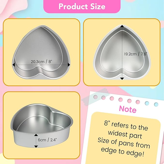 3-Pack 8-Inch Heart Shaped Cake Pans, Durable Anodized Aluminum Pans with Fixed Bottom, Ideal for Baking, DIY Projects, Birthdays & Weddings, Heart Pans Chiffon Cake Mold for Oven Baking