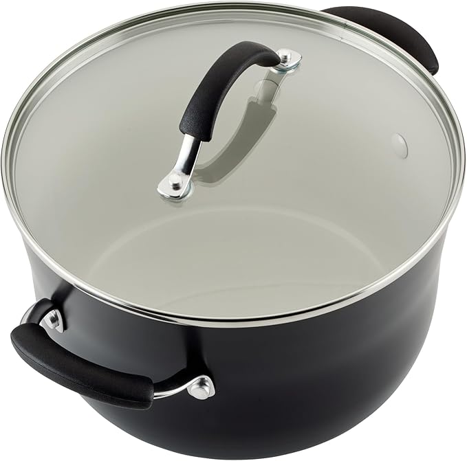 Rachael Ray Cucina Ceramic Cookware Set - 13 Pieces - Ceramic Pots and Pans Set w/Nonstick Frying Pans, Saute Pan, Saucepans, Stockpot, Lids, Pan Protectors & Cooking Utensils - Peppercorn