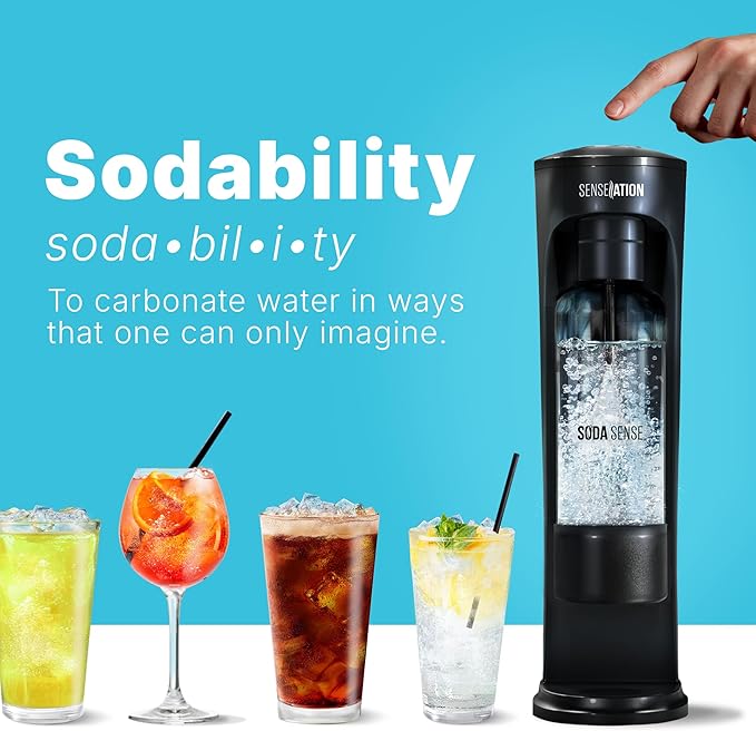 Soda Sense SENSEation Sparkling Water Maker Bundle, Includes Machine, 1 Threaded CO2 Canister & Re-usable Carbonation Bottle