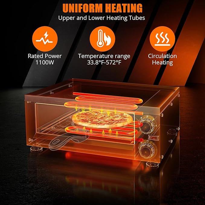 1100W Countertop Electric Pizza Oven,Stainless Steel Pizza Oven Maker with Timer & Removable Tray for Home, Kitchen & Restaurant, Black