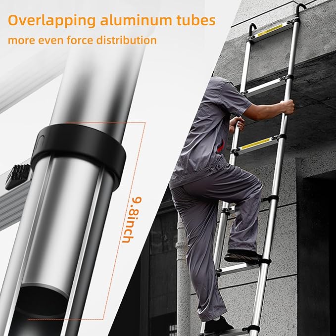 10.5ft Telescoping Ladder, Multi-Purpose Collapsible Ladder with Hook, Aluminum Extension Ladders for Home, Folding Telescoping Ladder for RV, Attic, Daily Use at Home, 330 lbs…