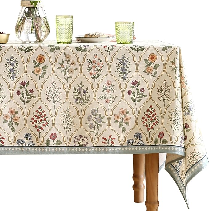 Floral Tablecloth for Rectangular Tables,Linen Table Cloth with Colorful Flowers Pattern,Heavy Durable Table Cover for Dining Thanksgiving Kitchen Decor Party Banquet Christmas,63"*102"