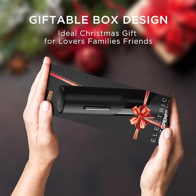 Electric Wine Opener Set - Automatic Electronic Bottle Openers with Greeting Card, Vacuum Stoppers, Wine Aerator, and Foil Cutter, Ideal Present for Wine Lovers, Party, and Home Entertaining