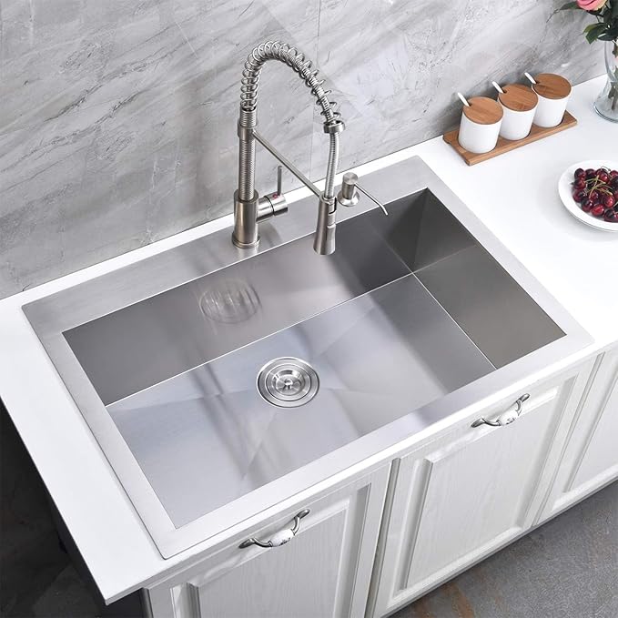 30 Inch Drop in Kitchen Sink, 30x18 Inch Brushed Nickel RV Laundry Utility Sink, Top Mount 16 Gauge Stainless Steel Single Bowl Deep Small Kitchen Sink