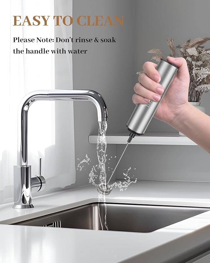 Milk Frother Rechargeable with Cover - Coffee Frother Wand, Drink Mixer Handheld with 2 Detachable Stainless Whisks 2 Speed Adjustable for Latte, Cappuccino, Hot Chocolate, Egg, Silver
