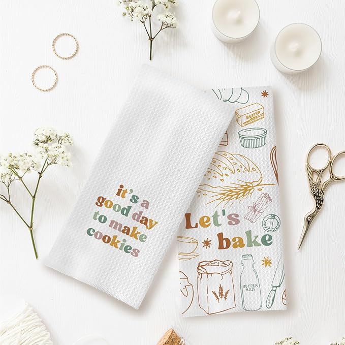 Baking Gifts Kitchen Towels Set of 2, Gifts for Bakers Cookie Lovers Cooks Dish Tea Towel for Kitchen Baking, It's a Good Day to Make Cookies Hand Towels, 16x24