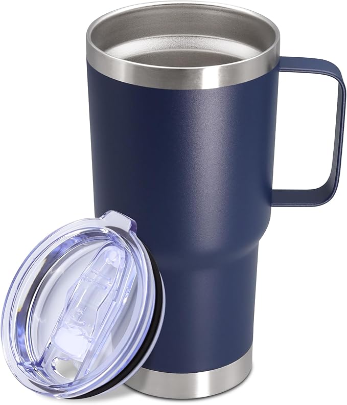 20 oz Tumbler with Handle and Lid, Stainless Steel Tumbler Insulated Travel Coffee Mug, Spill Proof Double Wall Vacuum Tumbler Cup Keep Drink Hot & Cold, Navy, 1 Pack