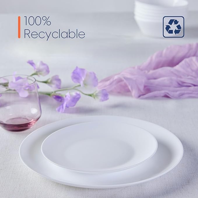 Dinnerware Sets for 6, LaGlint 18 Pieces Opal Glass Plates and Bowls Set, Dishwasher and Microwave Safe Dish Dinning Ware, Chip and Scratch Resistant Dishware White