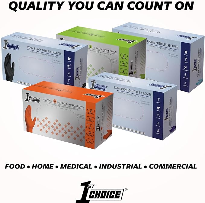 1st Choice Black Nitrile Gloves, Disposable, Latex-Free, 6 Mil, Textured, Industrial, for Mechanics, Cleaning, Automotive Use