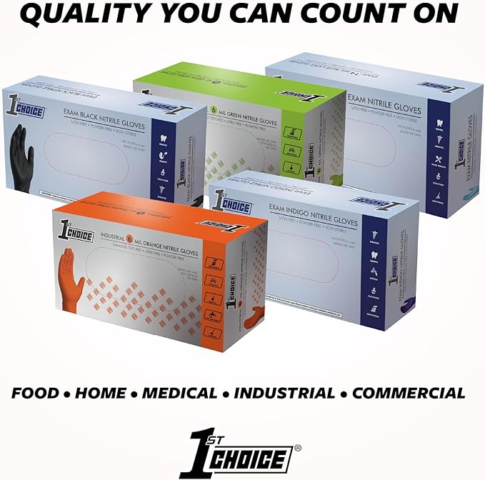 1st Choice Black Nitrile Gloves, Disposable, Latex-Free, 6 Mil, Textured, Industrial, for Mechanics, Cleaning, Automotive Use