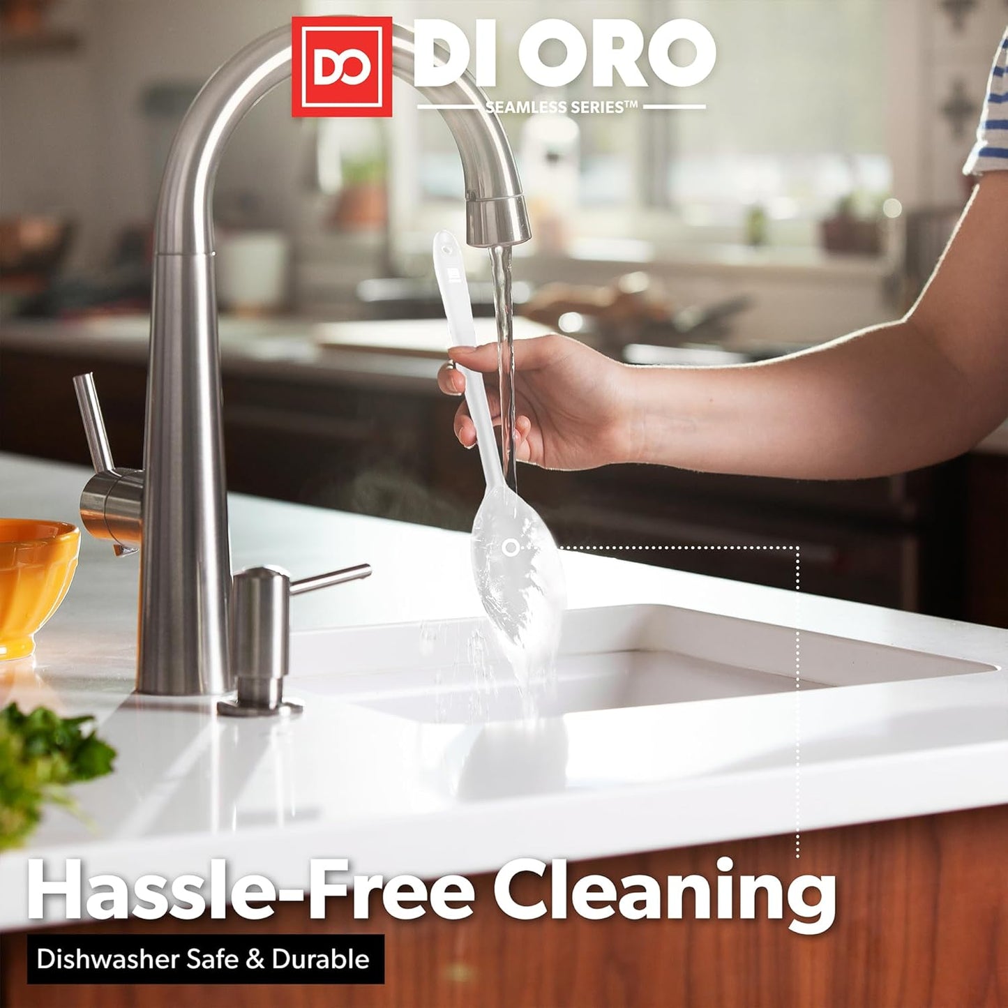 DI ORO Silicone Spoons for Cooking - Large Kitchen Utensils for Mixing, Serving, & Stirring - 600F Heat-Resistant Non Stick - Big Solid & Slotted Basting Spoons - Dishwasher Safe (2pc, Stone)