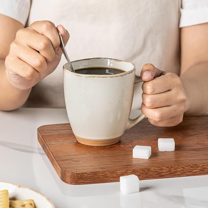 AmorArc 12oz Ceramic Coffee Mugs set of 6, Stylish Coffee Mugs with Rustic Terracotta Underside for Latte/Cappuccino/Milk/Cocoa, Dishwasher&Microwave Safe, Light Beige