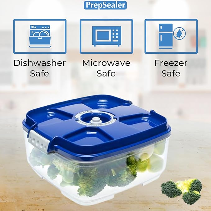 PrepSealer Marinating Vacuum System Container-Makes Food Tastier, Juicier, Healthier and More Tender (2 Liter, Square Shape, Tritan Material, Blue Color, Manual Hand Pump Included)