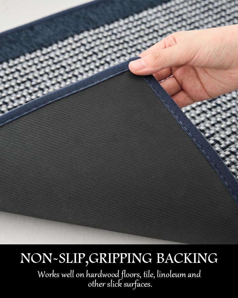 PADOOR Kitchen Mats for Floor, Non Slip Washable, Rubber Backed Kitchen Runner Super Absorbent Floor Mat Sink Rug, 20'x47' Blue