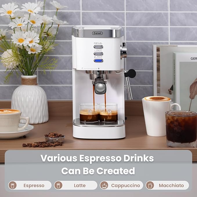 Gevi 20 Bar Professional Espresso Machine for Home, Compact with Milk Frothing Steam Wand, Adjustable Single & Double Shot, Gift for Coffee Lovers, Mom & Dad