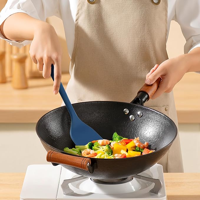 Silicone Kitchen Cooking Utensils Set: MOACC Heat Resistant 13inch Long Kitchen Gadgets, BPA Free Non Stick Rubber Cook Accessories For Food Prep, Frying, Serving, Basting (Dark Blue)