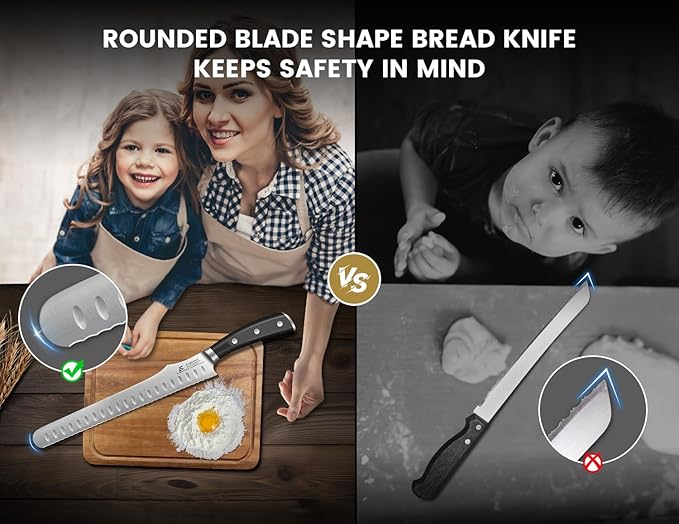 Bread Knife for Homemade Bread, 10.6 Inch Multifunction Serrated Knife, Razor Sharp Slicer, Forged High Carbon German Steel, Full Tang Ergonomic Handle Design for Sourdough Turkey Fruit
