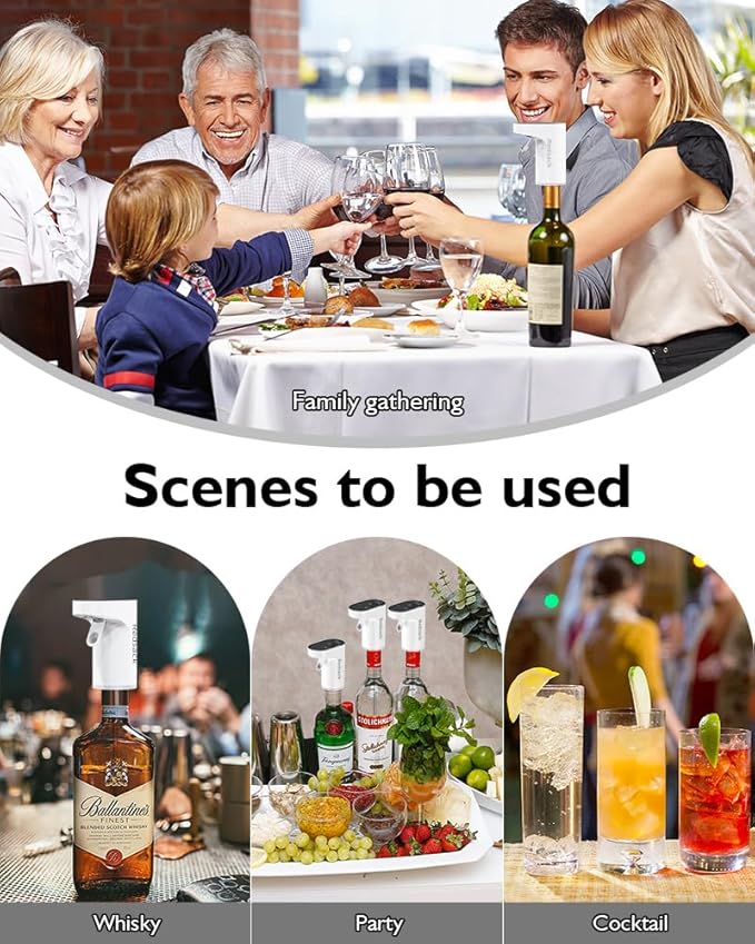 Smart Digital Wine Dispenser & Electric Aerator with Auto Stop, 1-999ML Quantitative Pour & Hands-Free Sensor for Wine, Whiskey, Spirits - Ideal Gift for Men, Dad, Him, Wine Enthusiasts (White)