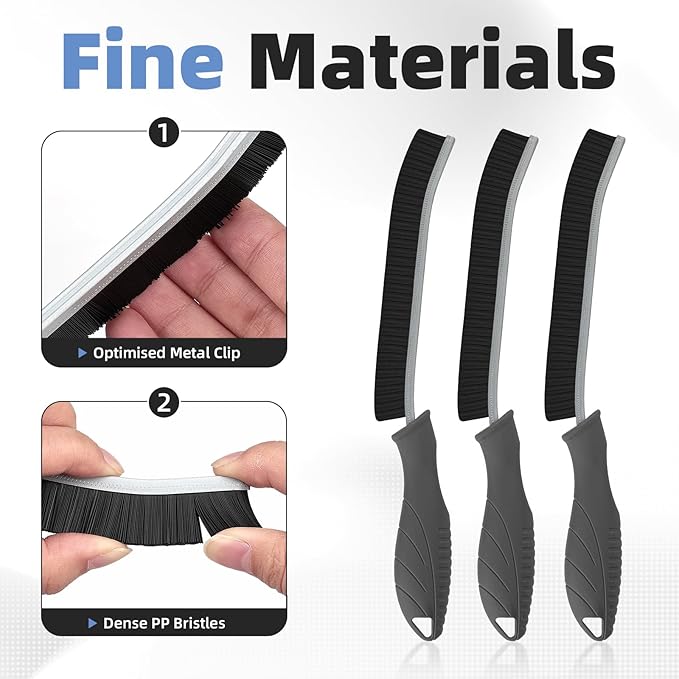 Hard Bristle Crevice Cleaning Brush - Cleaning Supplies - Grout Cleaning Brushes for Household Use - Crevice Cleaning Tool for Bathroom, Home and Kitchen (3, Grey)