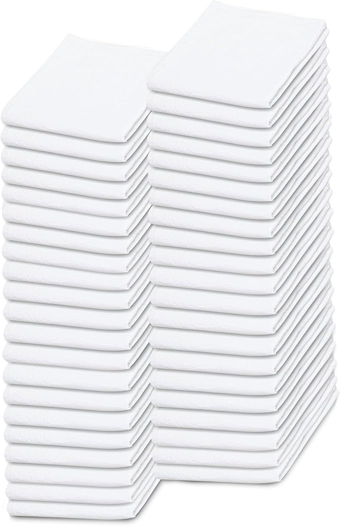 Flour Sack Kitchen Towels |Cotton Blank Towel | Tea Towel Crafting Embroidery | Thick Absorbent Quick Dry | Baking Bread Proofing Linen Cover White, 18"x28" - 50 Pack