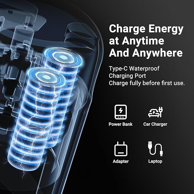 AMZCHEF Portable Blender, Strong Cutting Power with 10-Blade,Type-C Rechargeable,Vacuum Personal Size Mini Blender for Shakes and Smoothies, BPA free, for Sports, Travel, Hiking