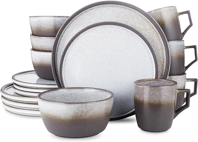 Stone Lain Vince Stoneware Reactive Glaze Dinnerware Set, 16 Piece Service for 4, Gray