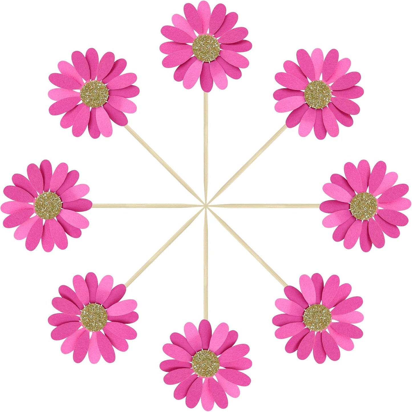 24Pcs Daisy Cupcake Toppers Flower Cake Topper Decorations Daisy Cake Decorations Chrysanthemum Cupcake Toppers Spring Daisy Flower Cake Picks for Birthday Wedding Supplies Rose Red