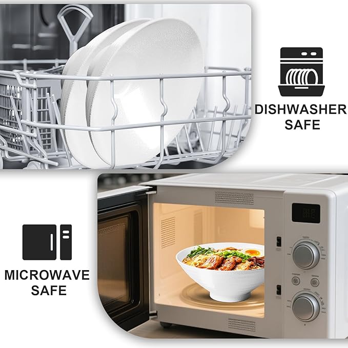 9.4Inch Ceramic Ramen Bowl Set of 2 (9 Piece) - Porcelain Japanese Salad Noodles Cereal Fruit Pasta Soup Large Bowls with Recipes Chopsticks Forks Spoons for Men Women Gift Microwave Dishwasher Safe