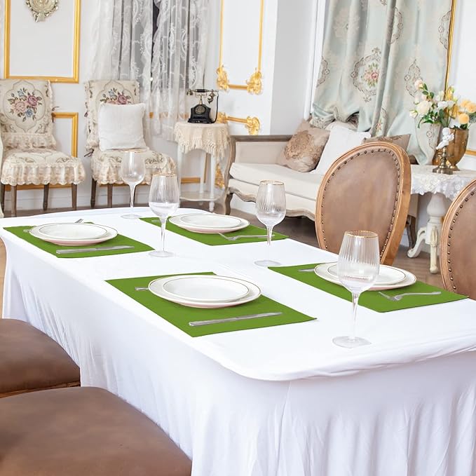 Linen Fabric Placemats Set of 4, Machine Washable, Heat Resistant, Wrinkle Free, Thick Polyester Kitchen Place Mats for Dining Table (Green)