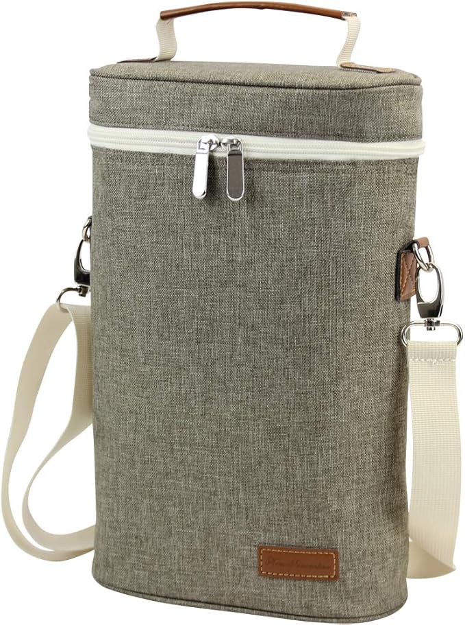 ZORMY 2 Bottle Insulated Wine Carrier Bag for Travel, Wine Carrier Tote Cooler Bag with Shoulder Strap & Corkscrew Opener, Perfect Wine Lover's Gift, Great for Picnics and Outdoor Entertaining