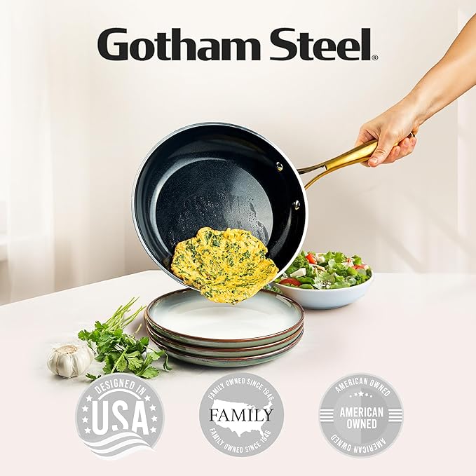 Gotham Steel 15 Pc Ceramic Cookware Set Nonstick, Ceramic Pots and Pans Set Non Stick with Steamer & Cooking Utensils, Non Toxic PFOA PFOS Free, Premium Stay Cool Handles, Oven & Dishwasher Safe
