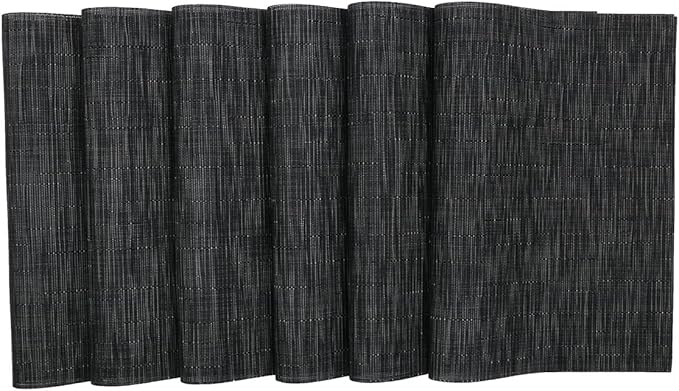 SHACOS Placemats Set of 8 Woven Vinyl Place Mats for Dining Table Wipe Clean Heat Resistant Washable Kitchen Table Mats (8, Black)