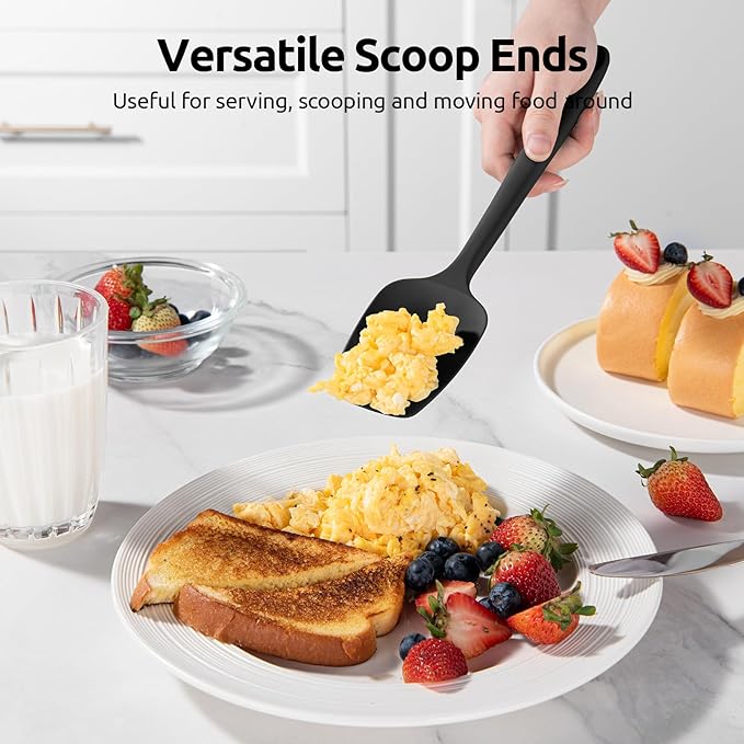 U-Taste Flat Spatula & Spoon Spatula: 11.38in 600ºF Heat Resistant Silicone Bowl Scraper, Flexible Rubber Kitchen Cooking Mixing Utensil with Upgraded Non-Stick Surface (Set of 2, Black)