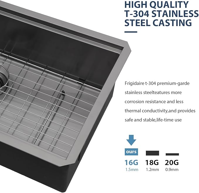 Lordear 33 Inch Black Undermount Kitchen Sink Workstation 16 Gauge Stainless Steel Deep Single Bowl Basin with Built-in Accessories,33“x19"x10" Gunmetal Black Sinks