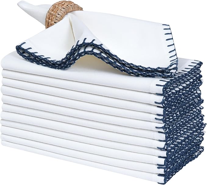 Bedding Craft Cotton Cloth Dinner Napkins Set of 12 – 18x18 Magical Forest Green Reusable Fabric Napkins with Blanket Stitch Selvedge – Elegant Washable Wedding Napkins for Dining, Kitchen & Events