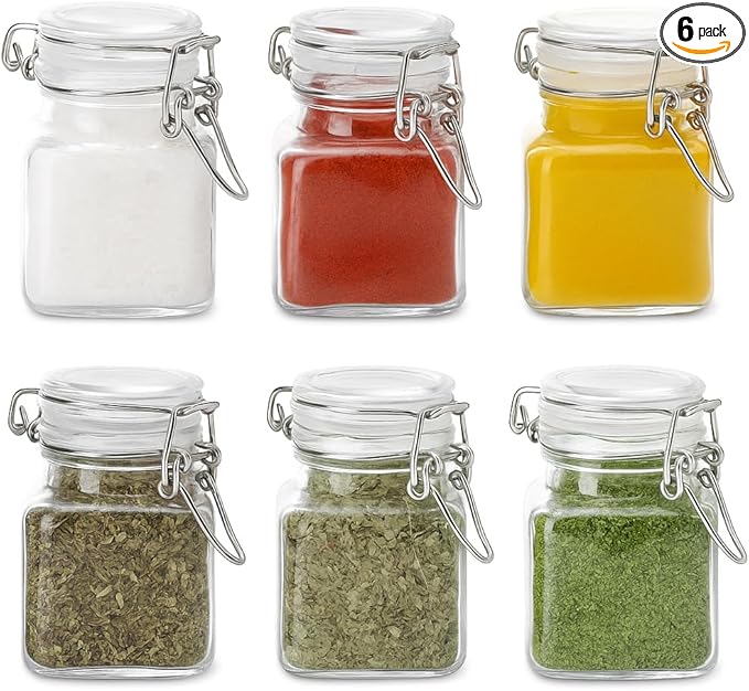 4oz Glass Jars with Lids, Set of 6 Mini Airtight Containers & Canisters, Small Mason Canning Jars with Wire Clip Seal for Spices, Jam, Honey, Kitchen & Wedding