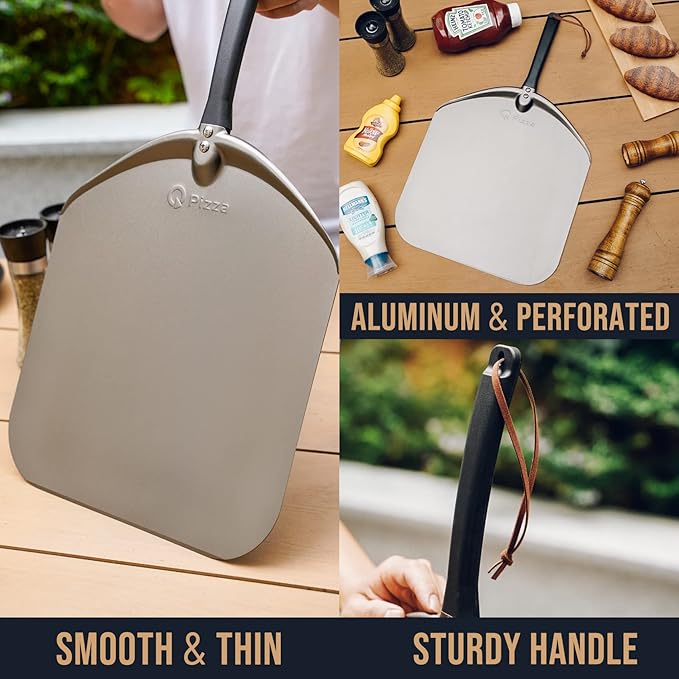 Q Pizza Aluminium Pizza Peel - 12" Metal Pizza Turning Paddle for Grill Oven - Pizza Spatula for Baking Bread Pastry Dough Pie & Cake, Pizza Accessory PT200