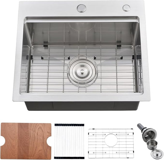 20 Inch Drop in Kitchen Sink, Single Bowl 16 Gauge Stainless Steel Topmount Small Kitchen Bar Sink Outdoor RV Workstation Basin (20"x17"x10")