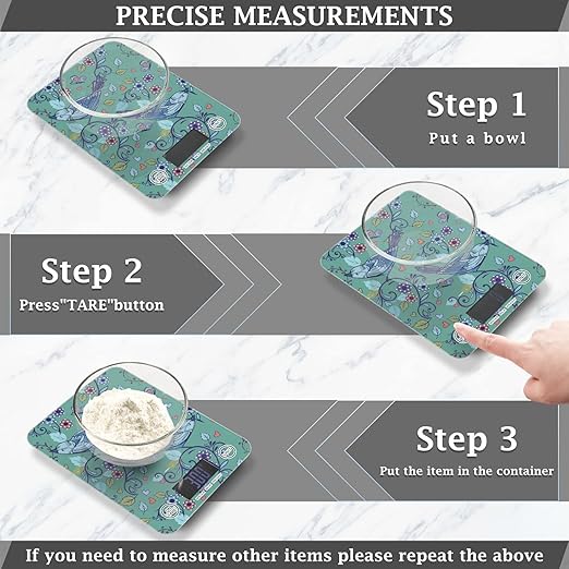 Food Scale Kitchen Digital Scale Food Ounces and Grams Dieting Baking Cooking Waterproof Glass Panels LCD Display,4 Units Scale Tare Function Bird