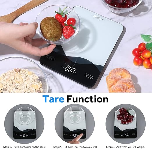 AIMILAR Food Scale, Chargeable LED Display 22lb with USB C Rechargeable Digital Kitchen Food Weight Scale for Baking and Cooking with Ounces and Grams 1g/0.1oz