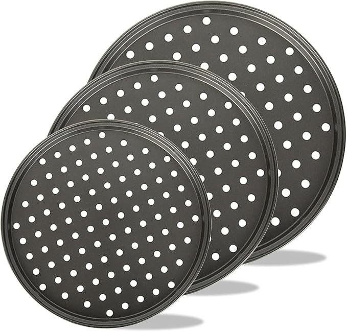 3 Pack Pizza Pan Set, Nonstick Pizza Pans for Oven Carbon Steel Pizza Pan with Holes, Pizza Baking Pan for Oven Baking Supplies, for Home Baking Kitchen Oven（9 Inch &11 Inch &12 Inch）